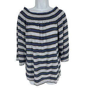 J.Jill Womens Striped Off-Shoulder 3/4 Sleeve Viscose & Linen Blend Top Size S